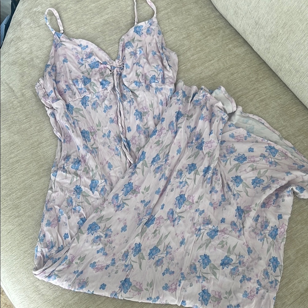 Wild Fable Chemise in Blue and Purple with Delicate Floral Motifs